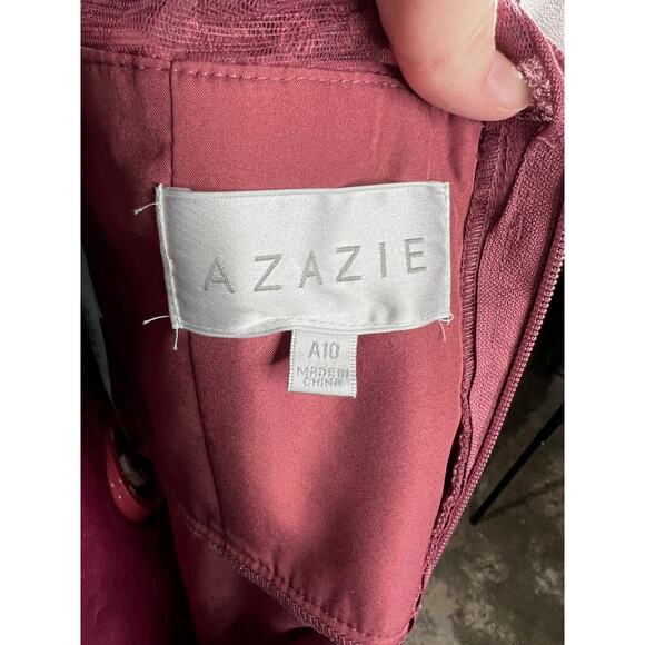 AZAZIE TUTU A-Line Boatneck Lace Chiffon Tea-Length Dress Desert Rose - Picture 8 of 11